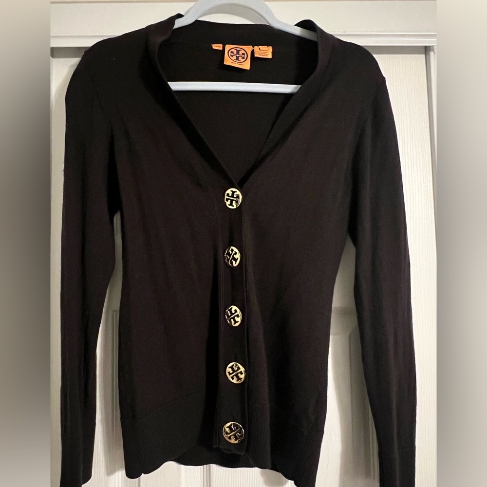 Tory Burch Simone Wool Cardigan- Dark Brown cardigan